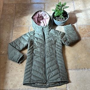 Green Chevron Quilted Puffer Coat w/Hood